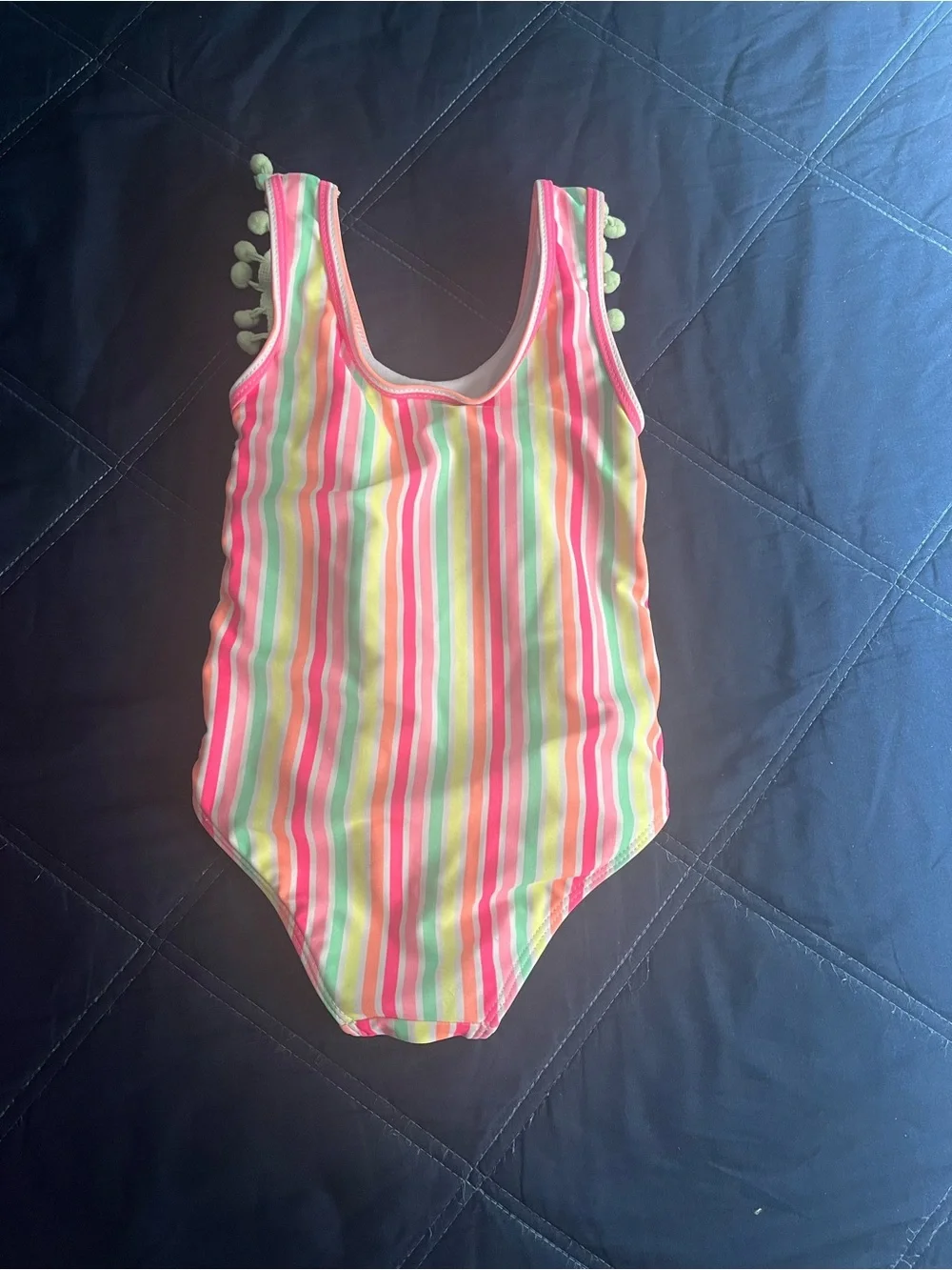 Nicole Miller Pink Hooded Pom Pom Cover-Up with Striped Ruffle Swimsuit